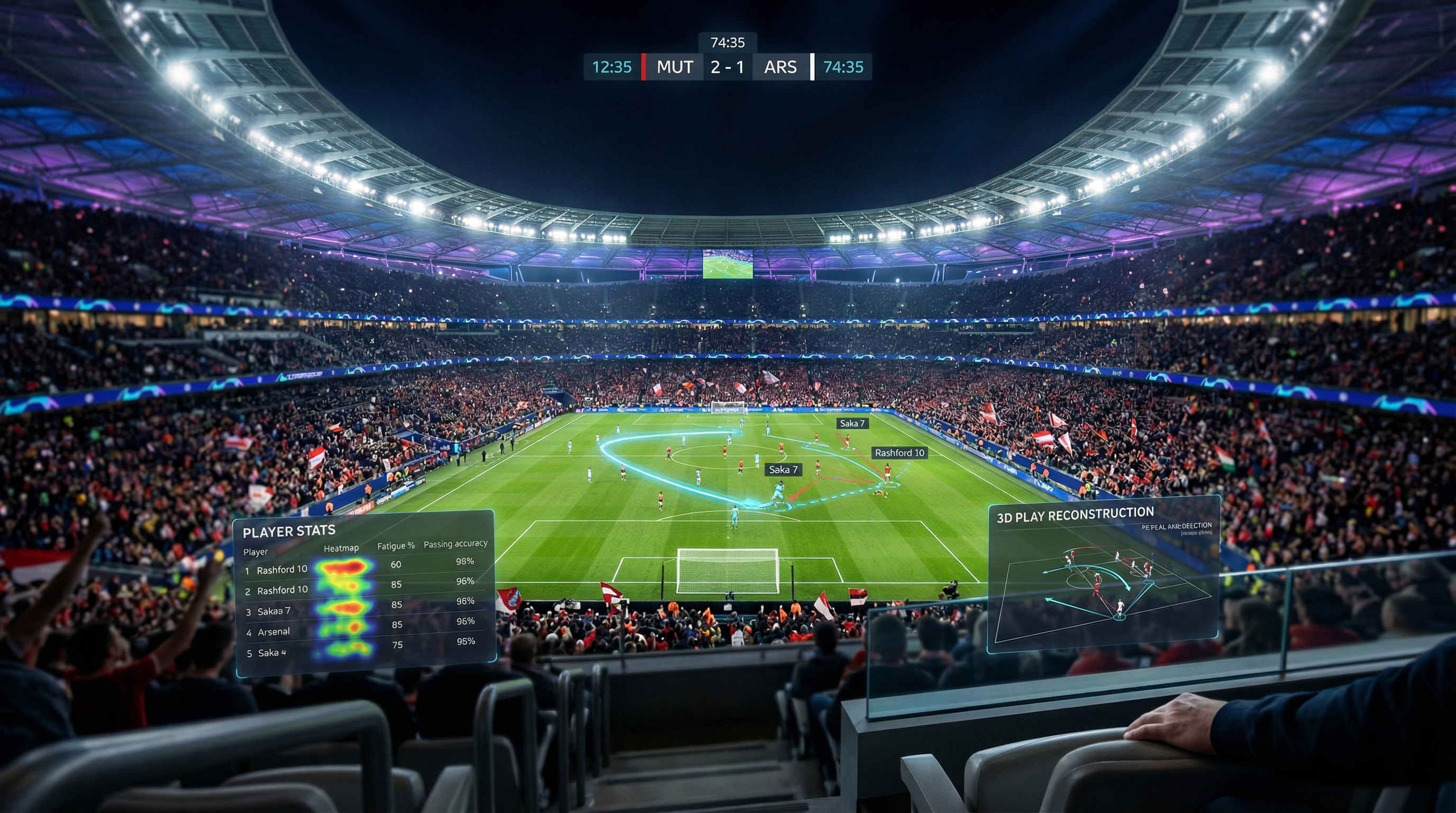 Data visualization of sports tracking technology, stadium lighting theme